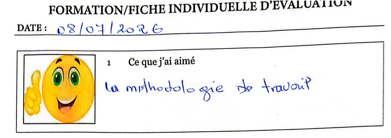 Fiche d’évaluation — Un participant