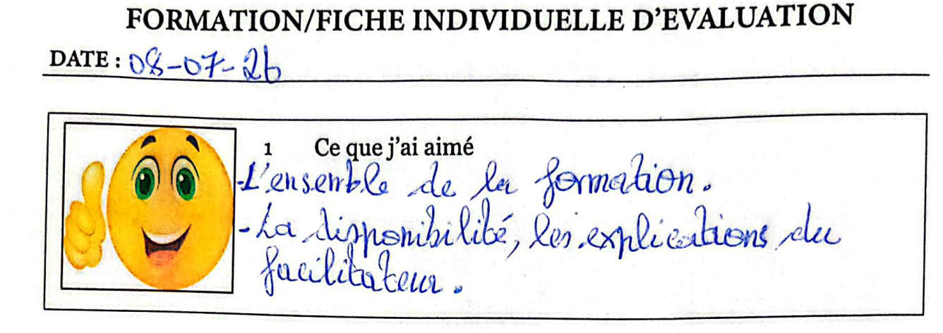 Fiche d’évaluation — Un participant